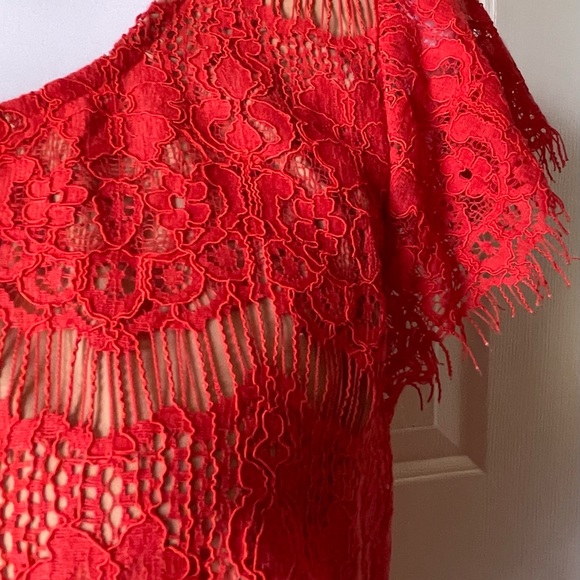 Anthropologie Maeve Red Lace Shirt Size M Valentine’s Day romantic pretty - Picture 3 of 11